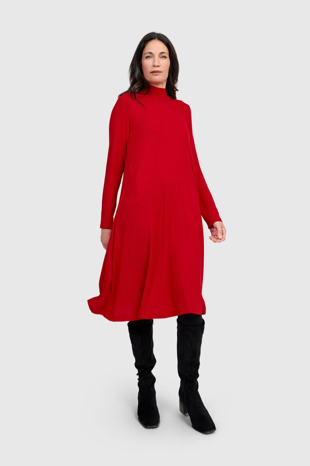 Soft Knit A-line Dress, Red