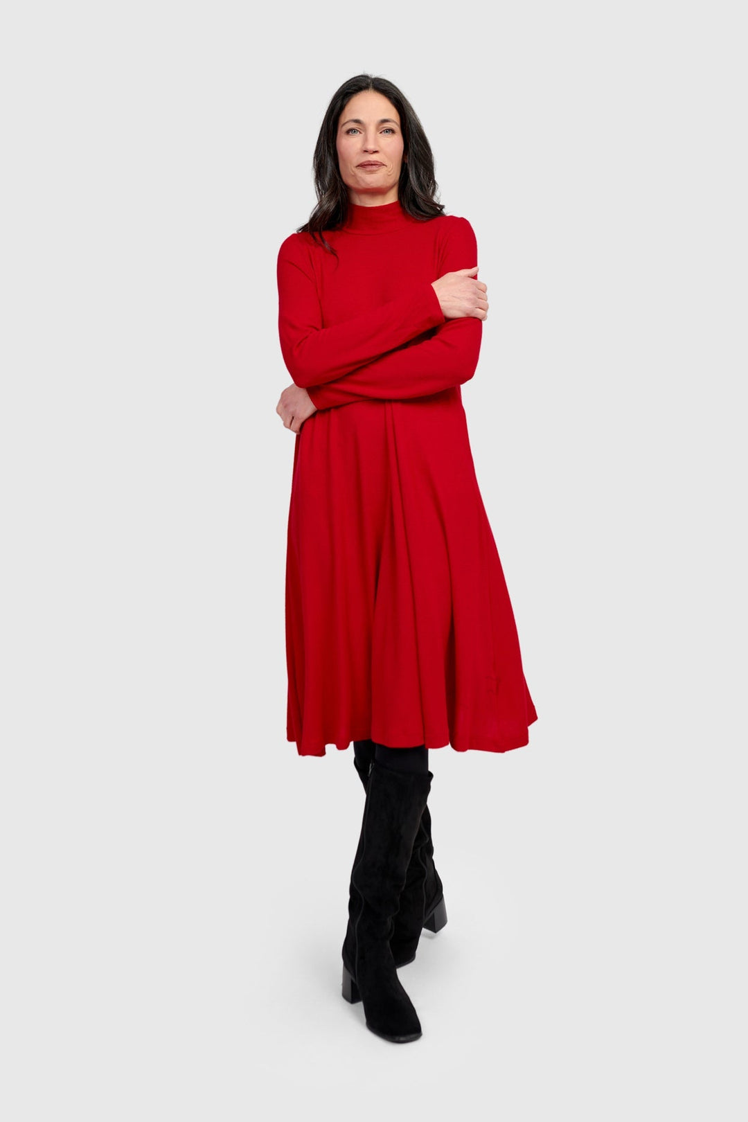 Soft Knit A-line Dress, Red