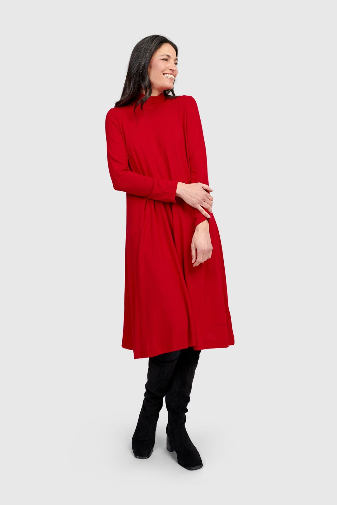 Soft Knit A-line Dress, Red