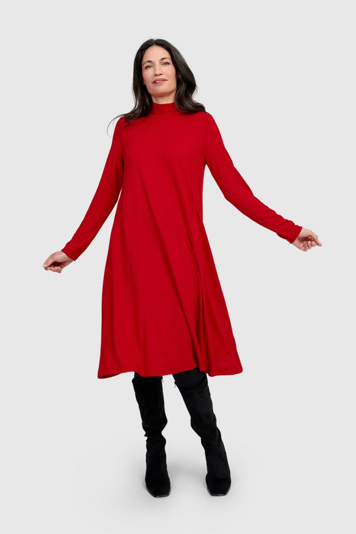 Soft Knit A-line Dress, Red