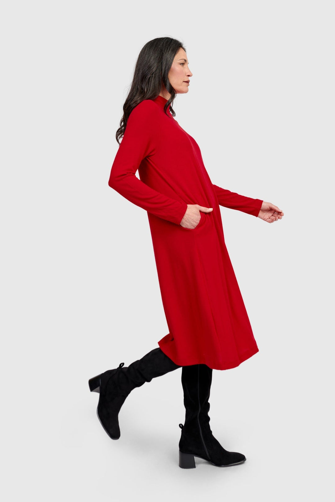 Soft Knit A-line Dress, Red