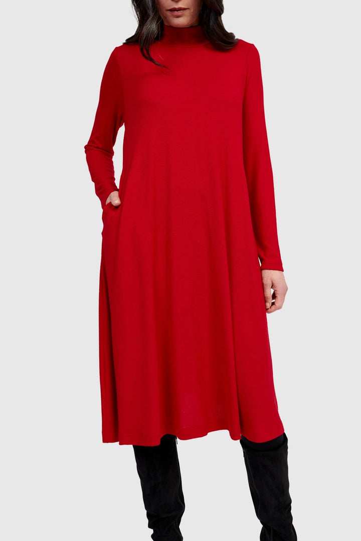 Soft Knit A-line Dress, Red