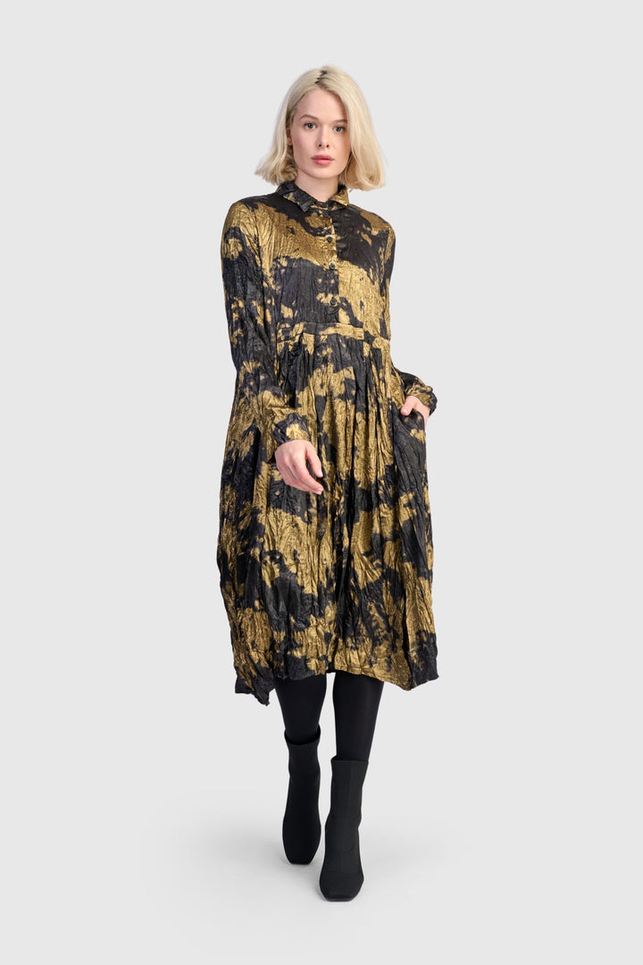 Chroma Babydoll Shirtdress, Gold