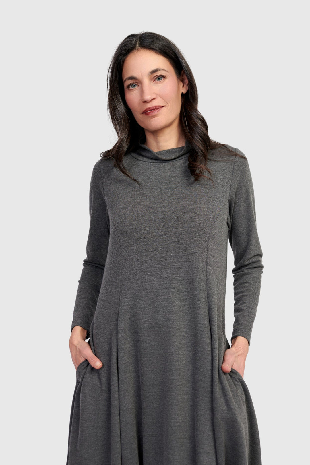 Essential Heavyweight Turtleneck Dress, Grey