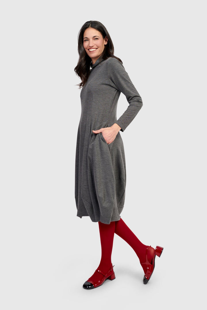 Essential Heavyweight Turtleneck Dress, Grey