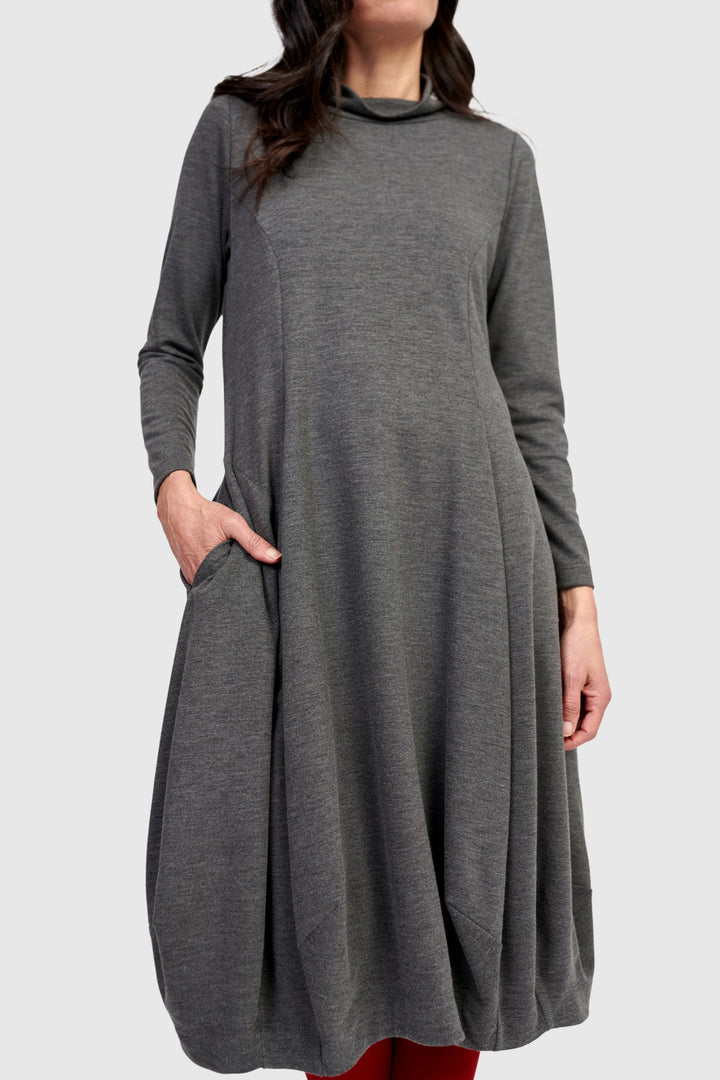 Essential Heavyweight Turtleneck Dress, Grey