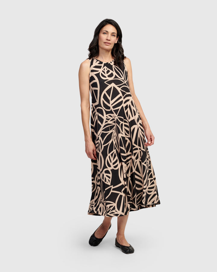 Print Sleeveless Dress Leaves