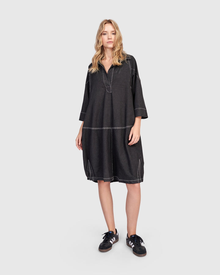 Panama Oversized Shirt Dress, Black Denim