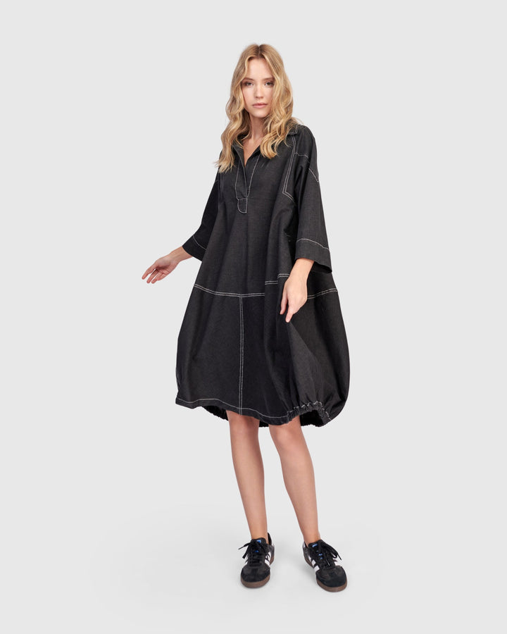Panama Oversized Shirt Dress, Black Denim