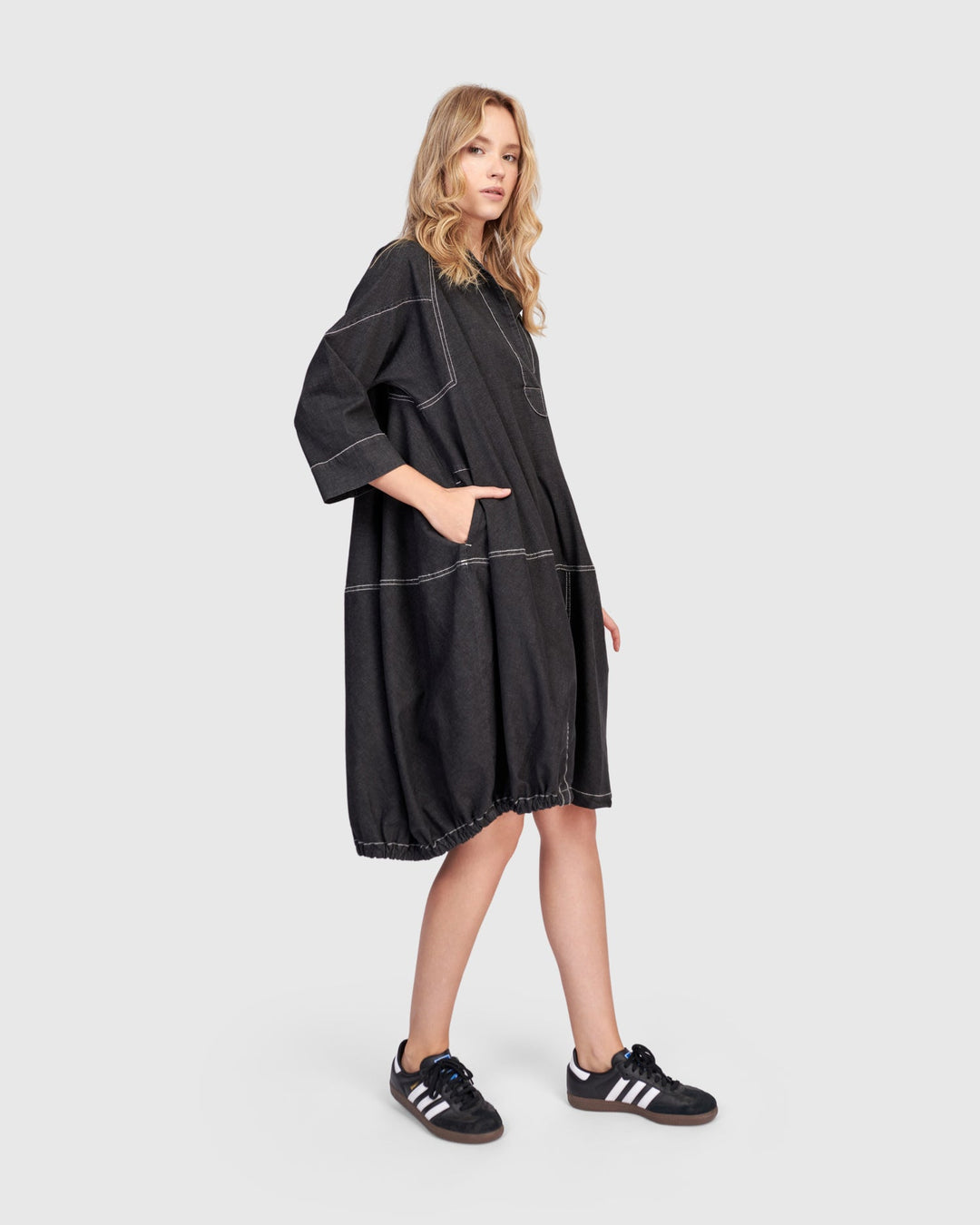 Panama Oversized Shirt Dress, Black Denim