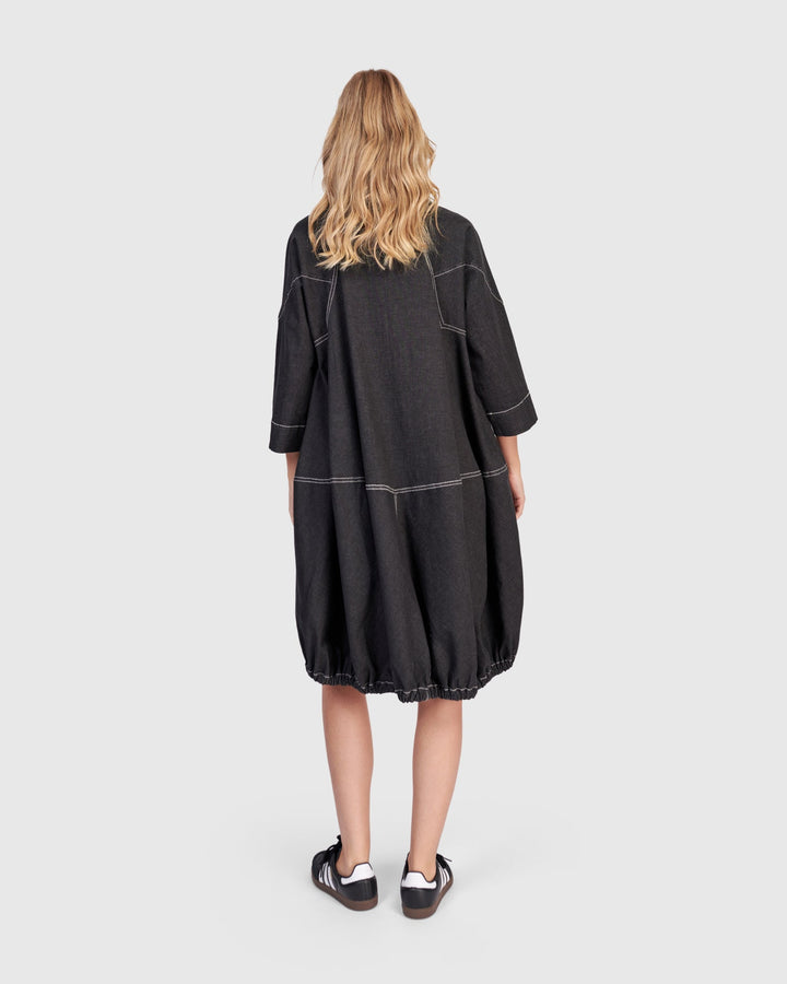 Panama Oversized Shirt Dress, Black Denim