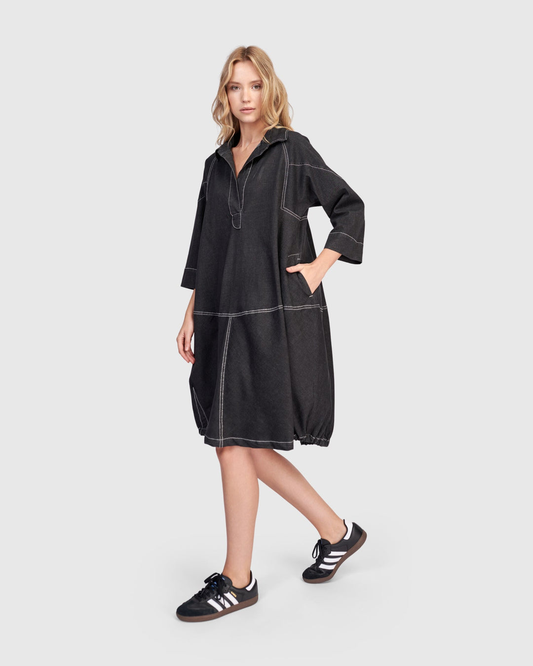 Panama Oversized Shirt Dress, Black Denim