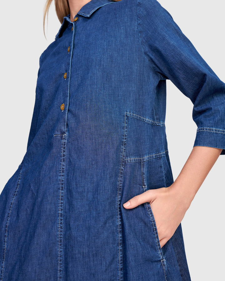 3/4 Sleeve Shirtdress Denim