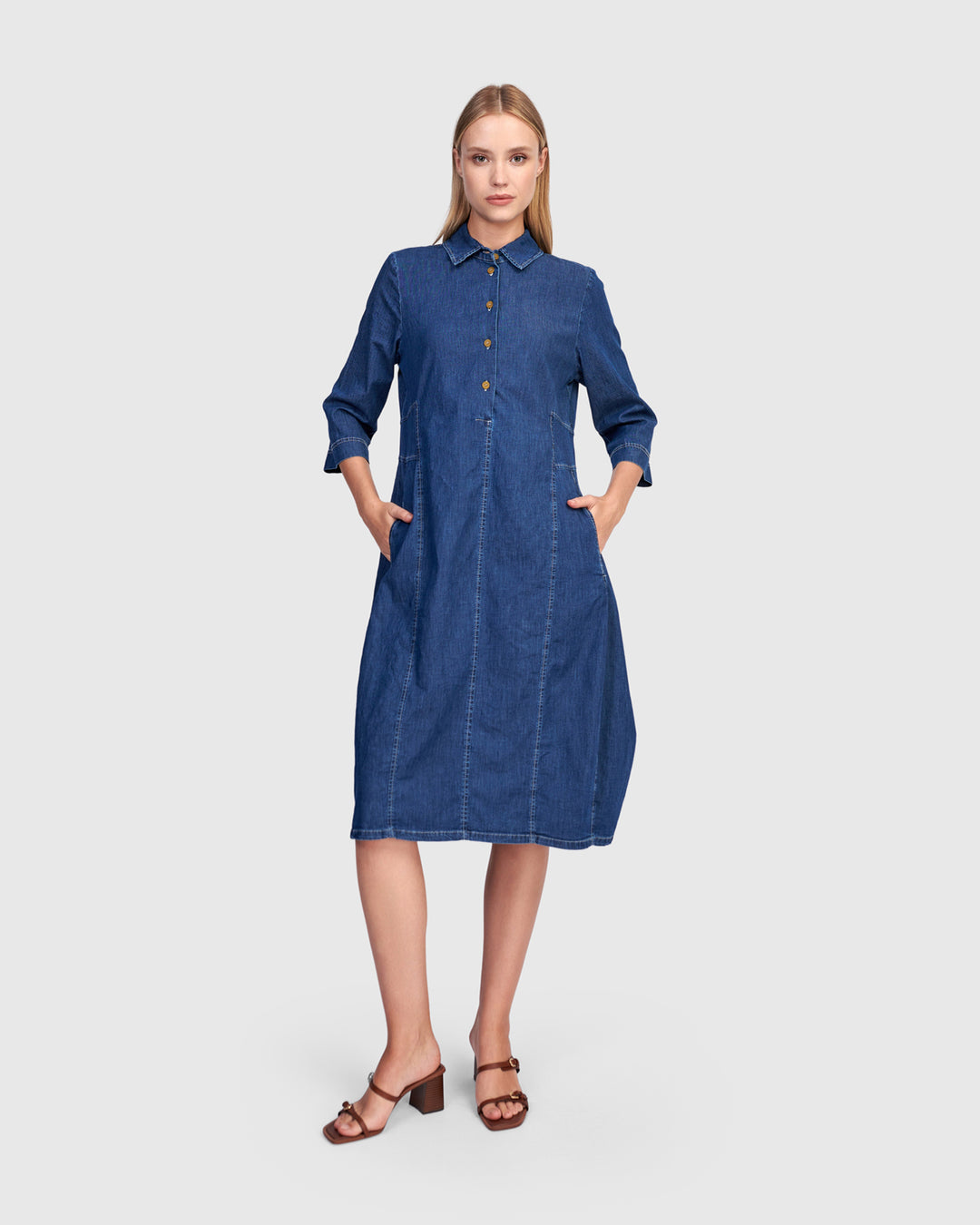 3/4 Sleeve Shirtdress Denim