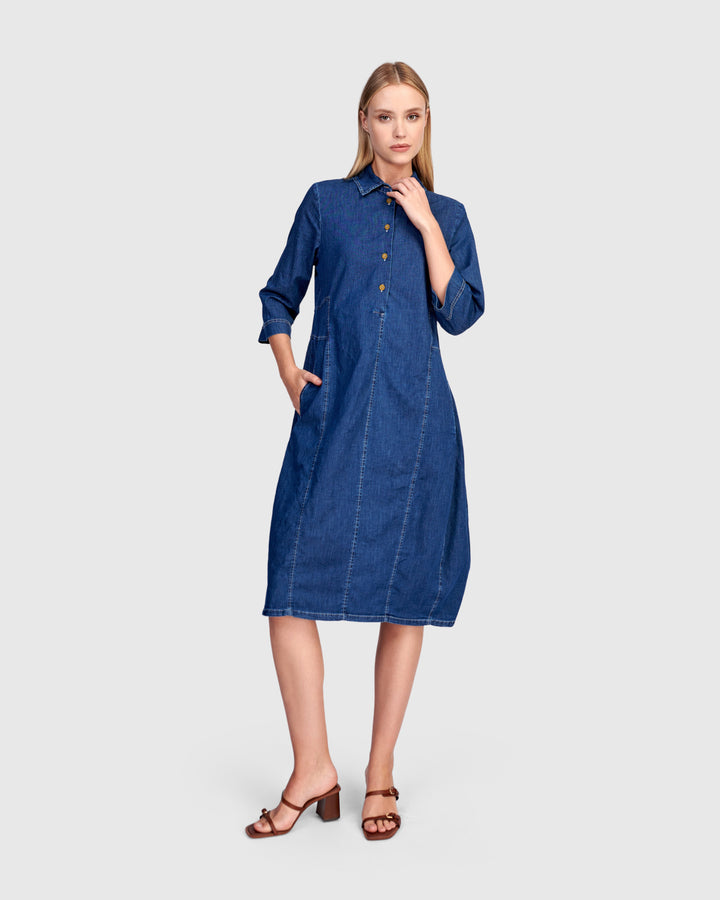 3/4 Sleeve Shirtdress Denim