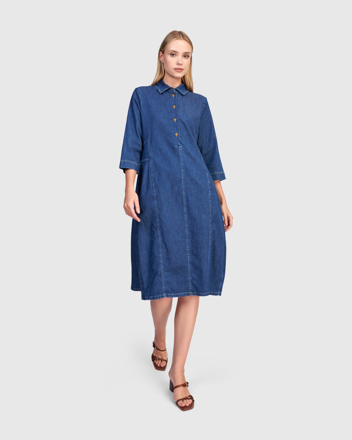 3/4 Sleeve Shirtdress Denim