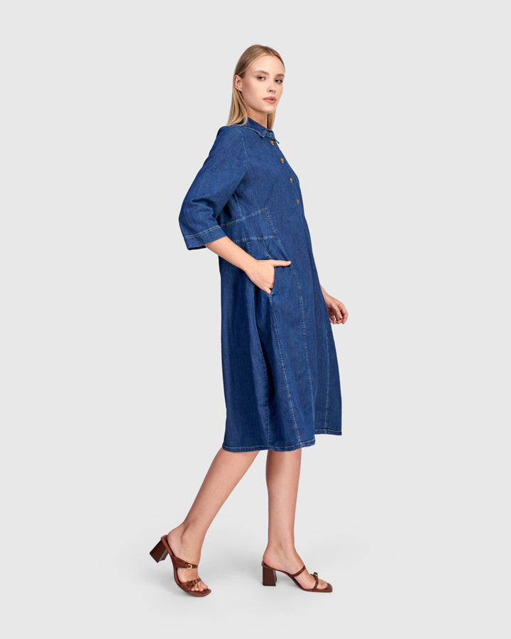 3/4 Sleeve Shirtdress Denim
