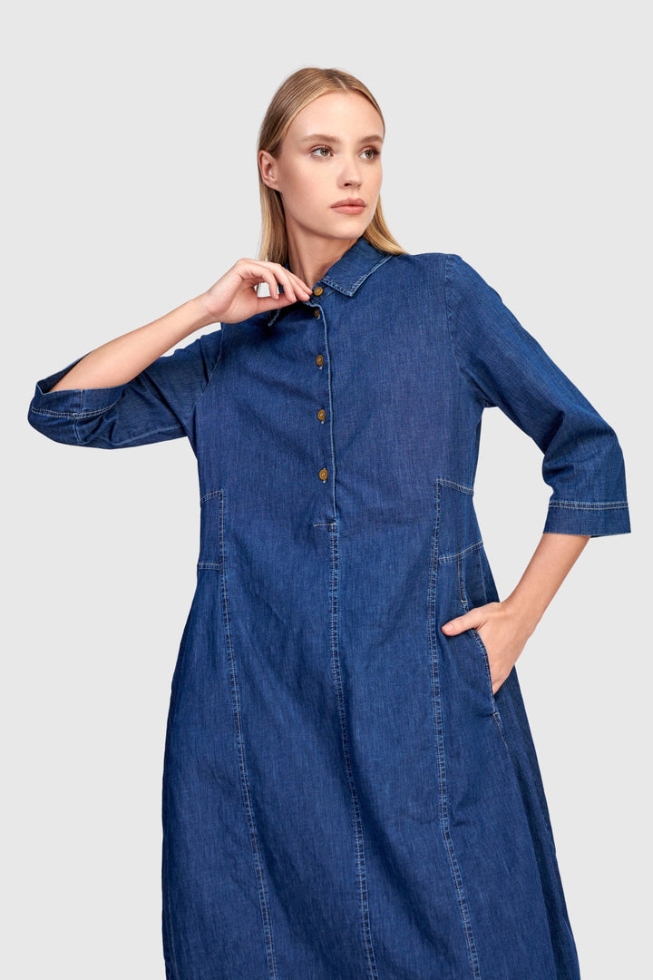3/4 Sleeve Shirtdress Denim