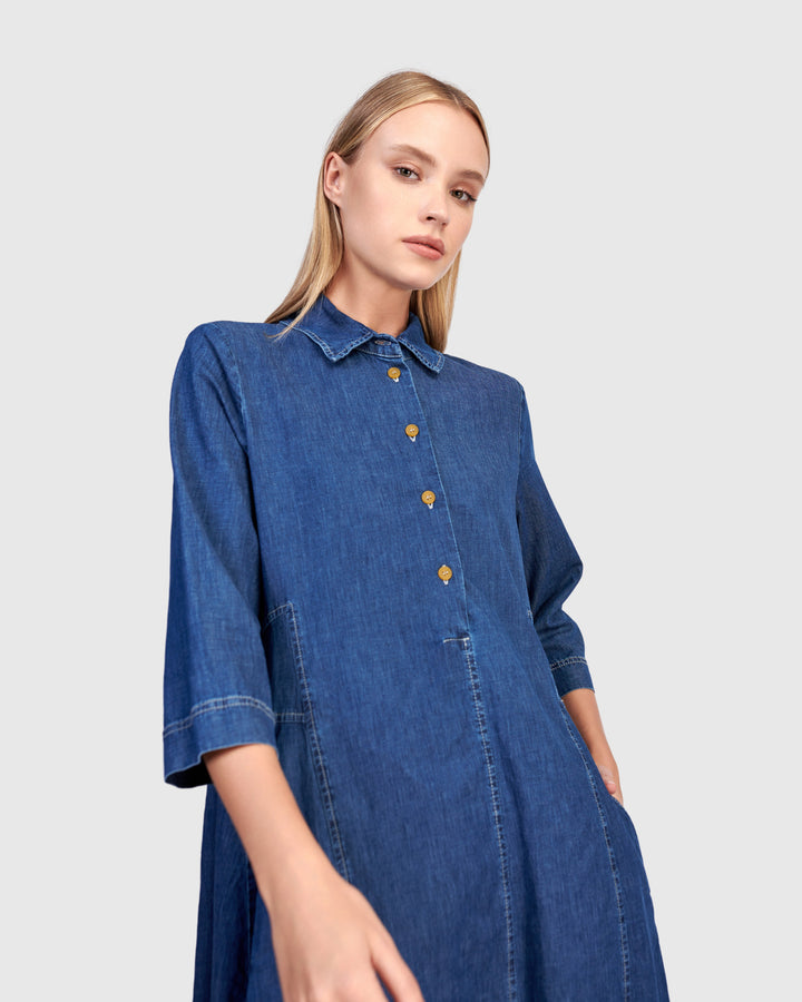3/4 Sleeve Shirtdress Denim