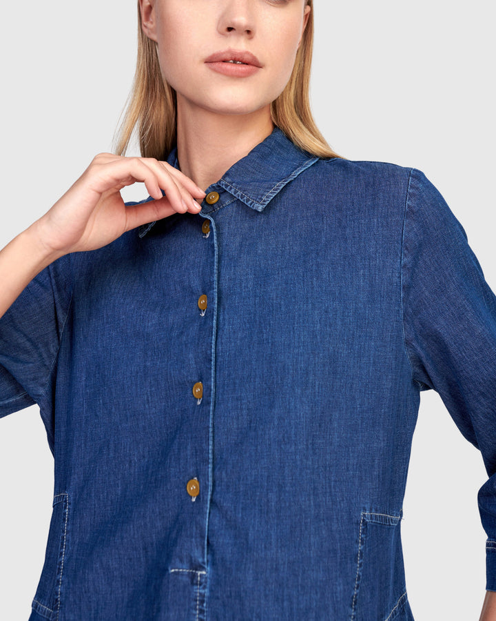 3/4 Sleeve Shirtdress Denim
