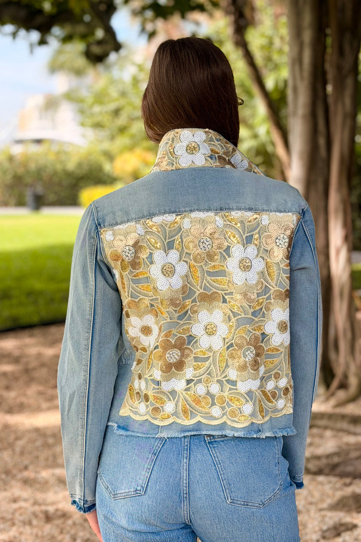 The Light Denim Jacket / Gold Sequins