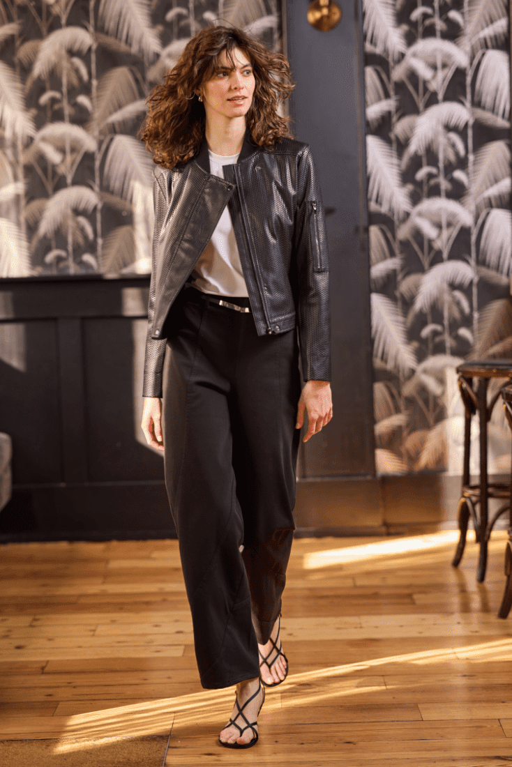 Millicent Perforated Vegan Leather Jacket Black