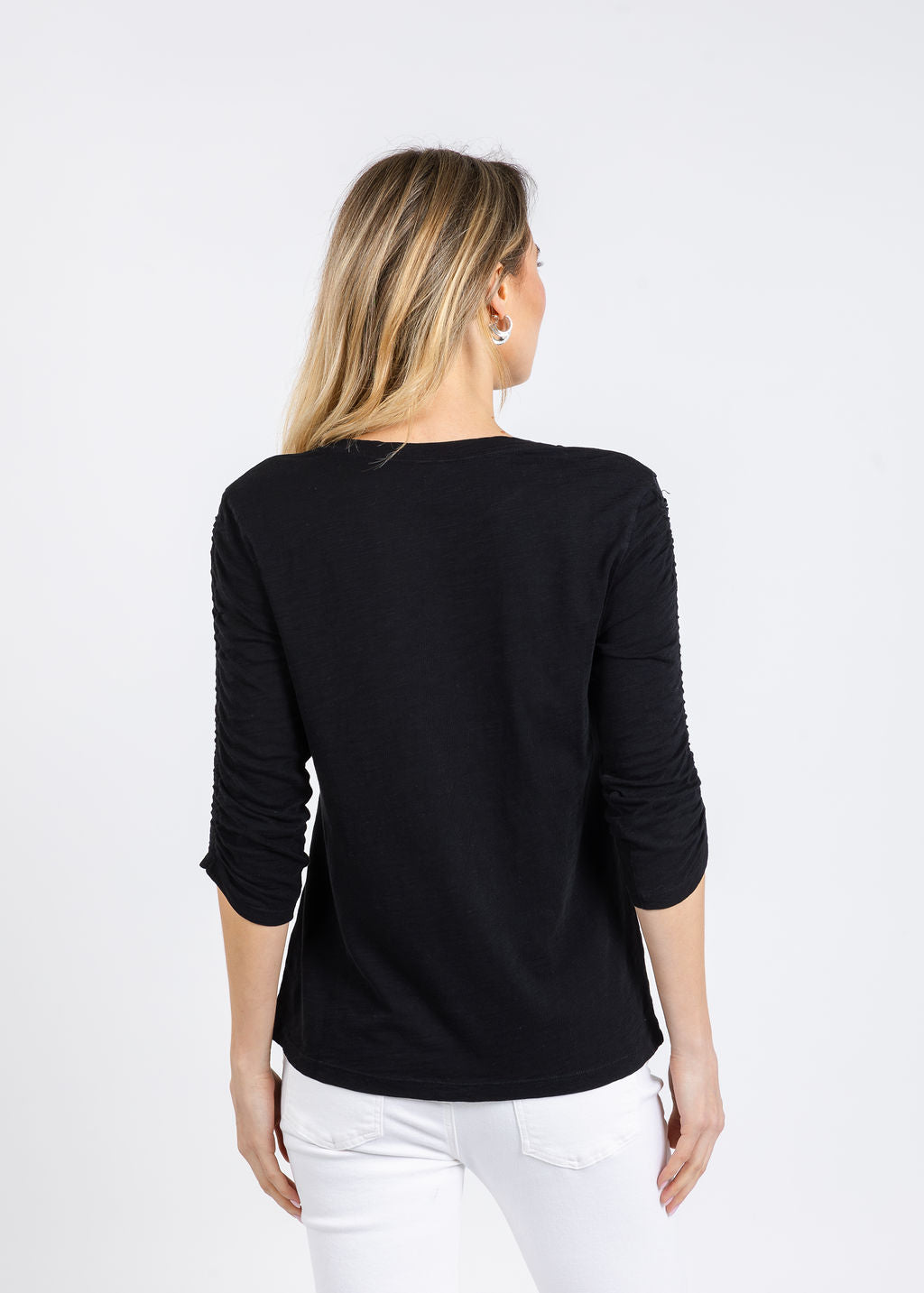 3/4 Sleeve Ruched Tee Black