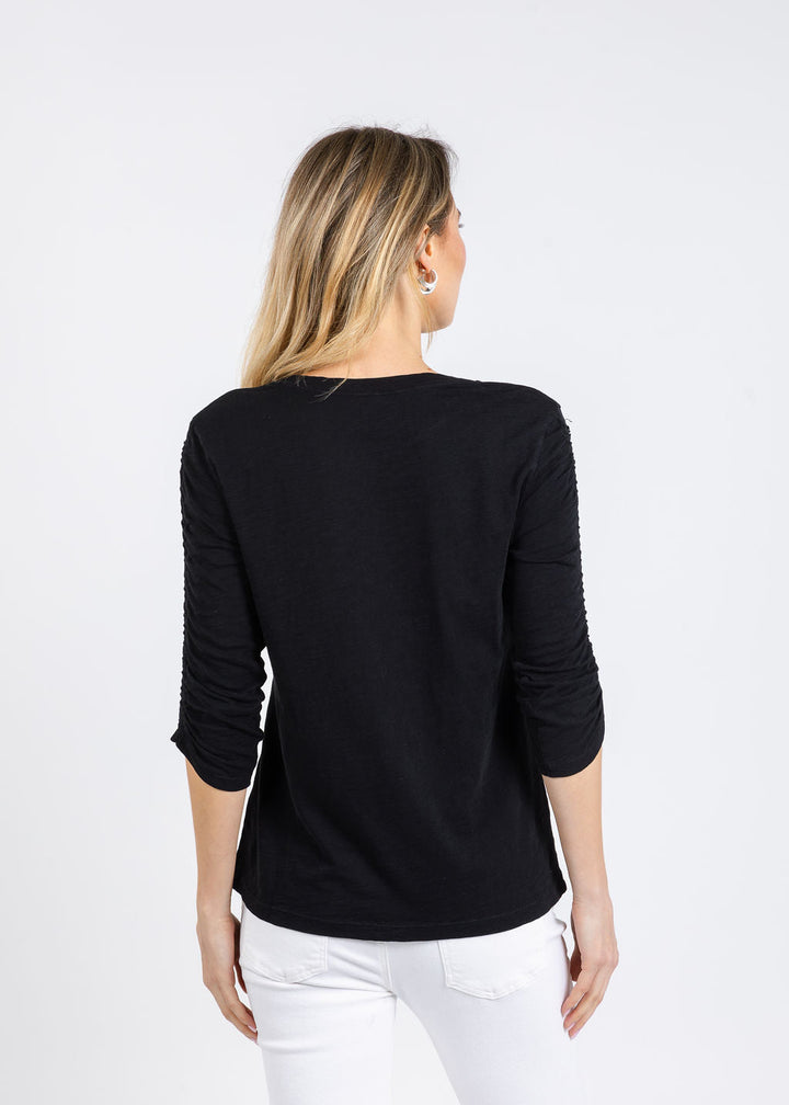 3/4 Sleeve Ruched Tee Black