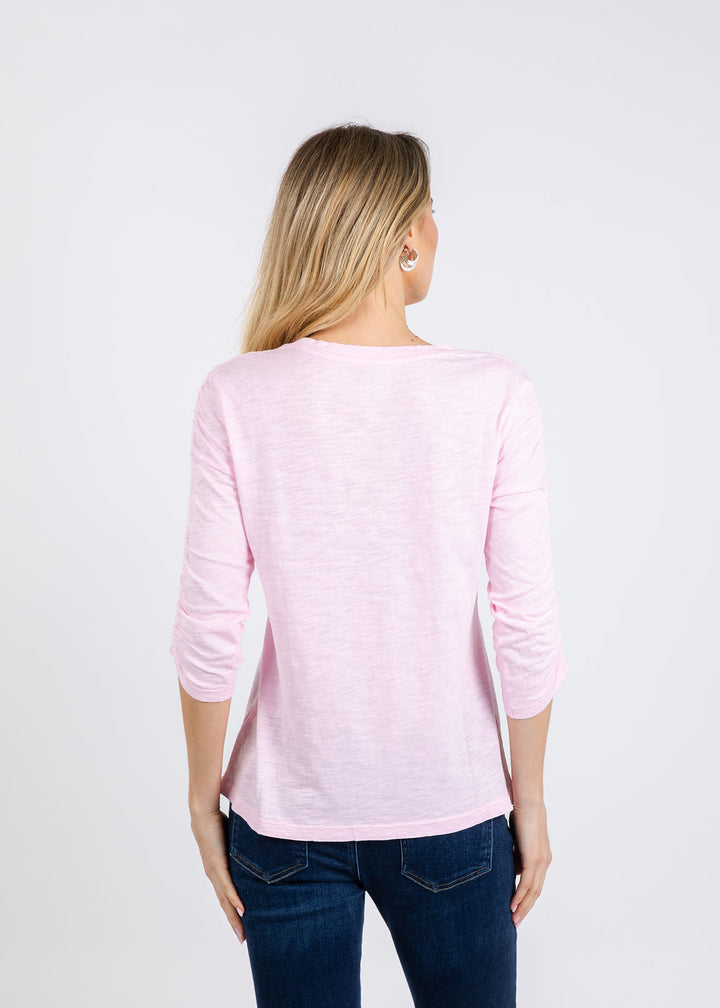3/4 Sleeve Ruched Tee Petal