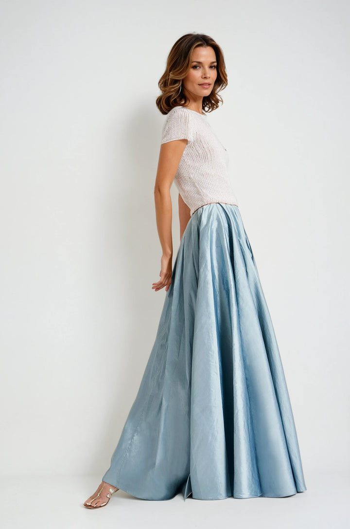 PLEATED SOFT TAFFETA BALLGOWN SKIRT LIGHT BLUE