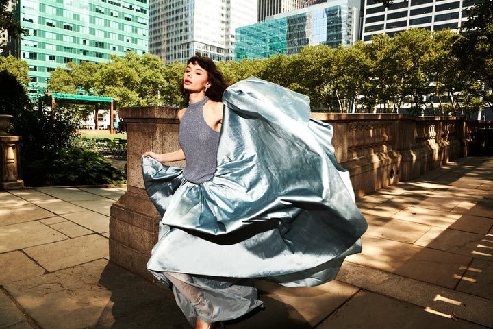PLEATED SOFT TAFFETA BALLGOWN SKIRT LIGHT BLUE