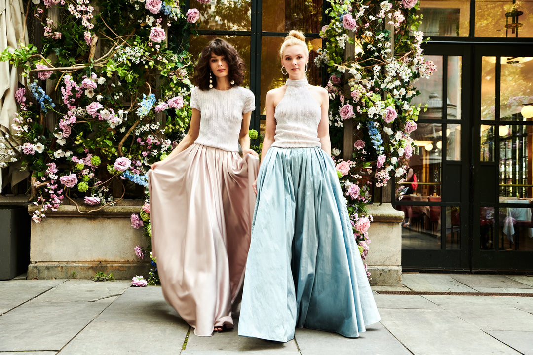 PLEATED SOFT TAFFETA BALLGOWN SKIRT LIGHT BLUE