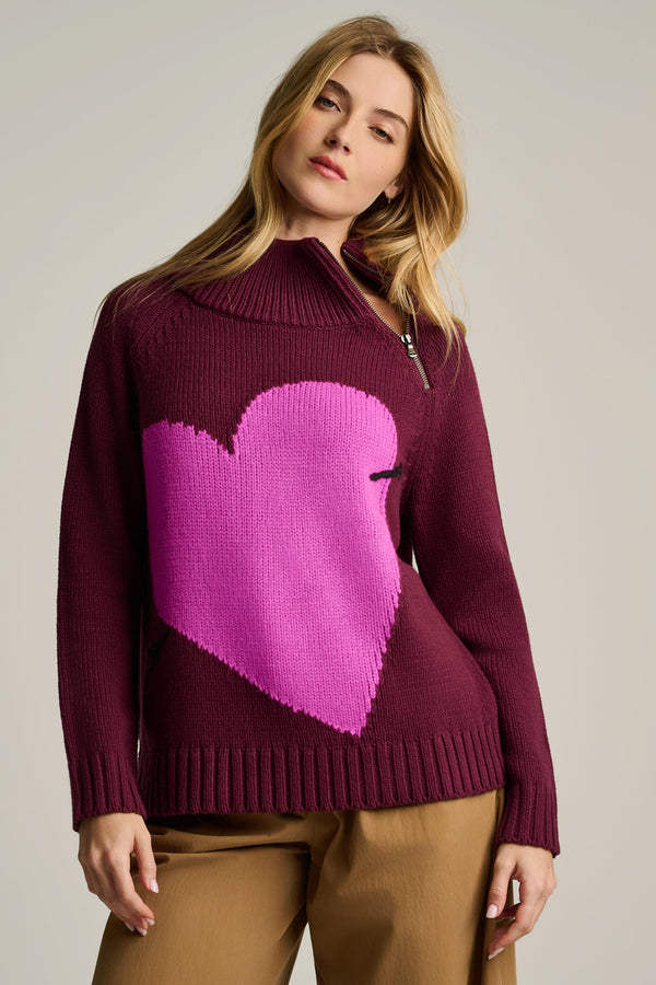 Take Aim Heart Sweater Wine