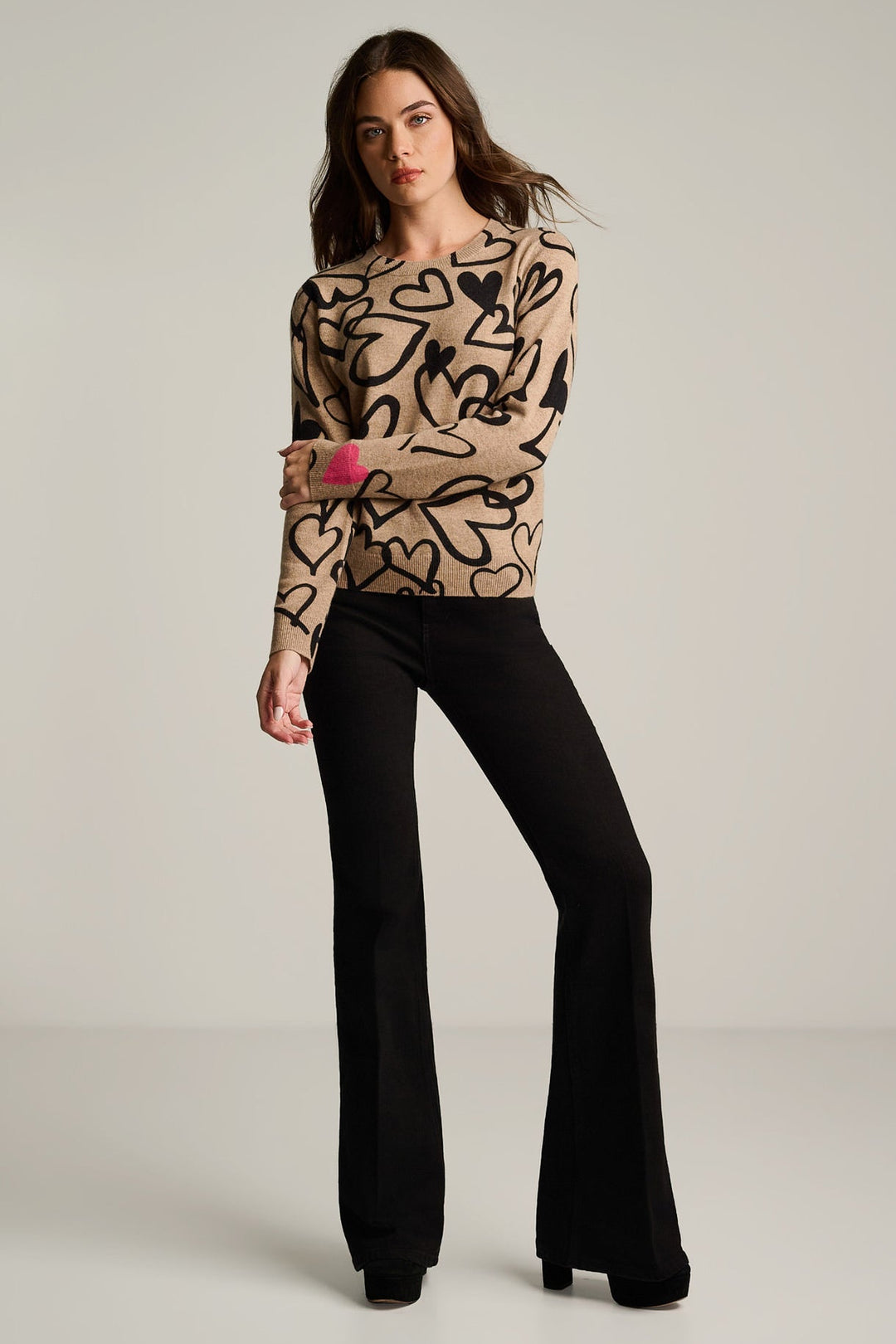 Crazy Love Heart Cashmere Sweater Biscuit