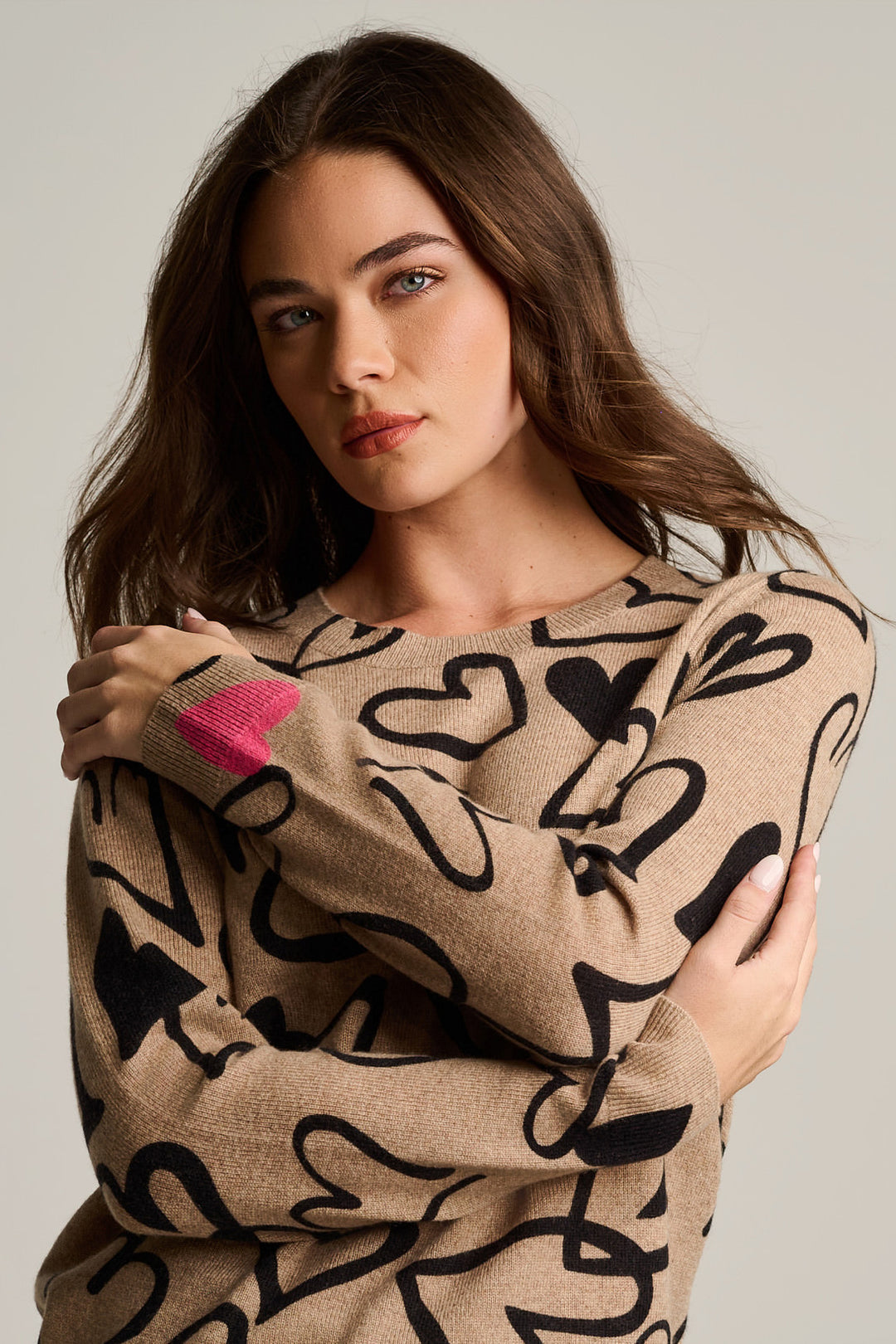 Crazy Love Heart Cashmere Sweater Biscuit