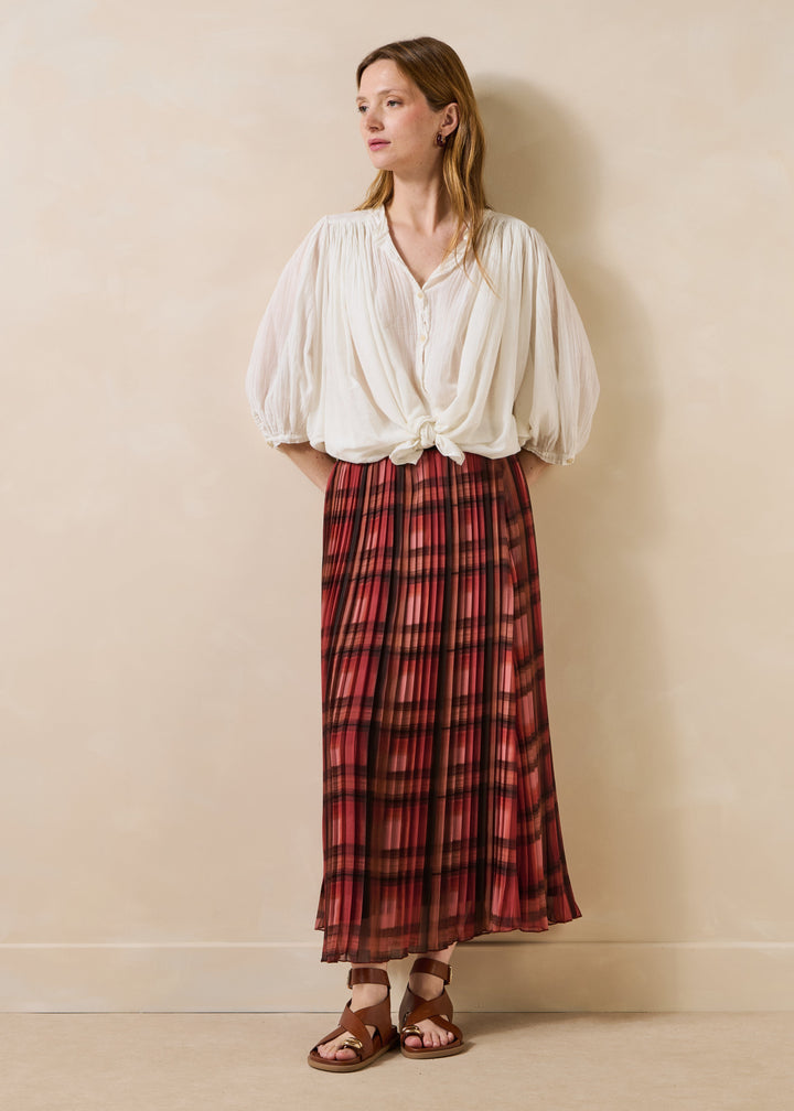 Chana Plaid Pleat Skirt Fox