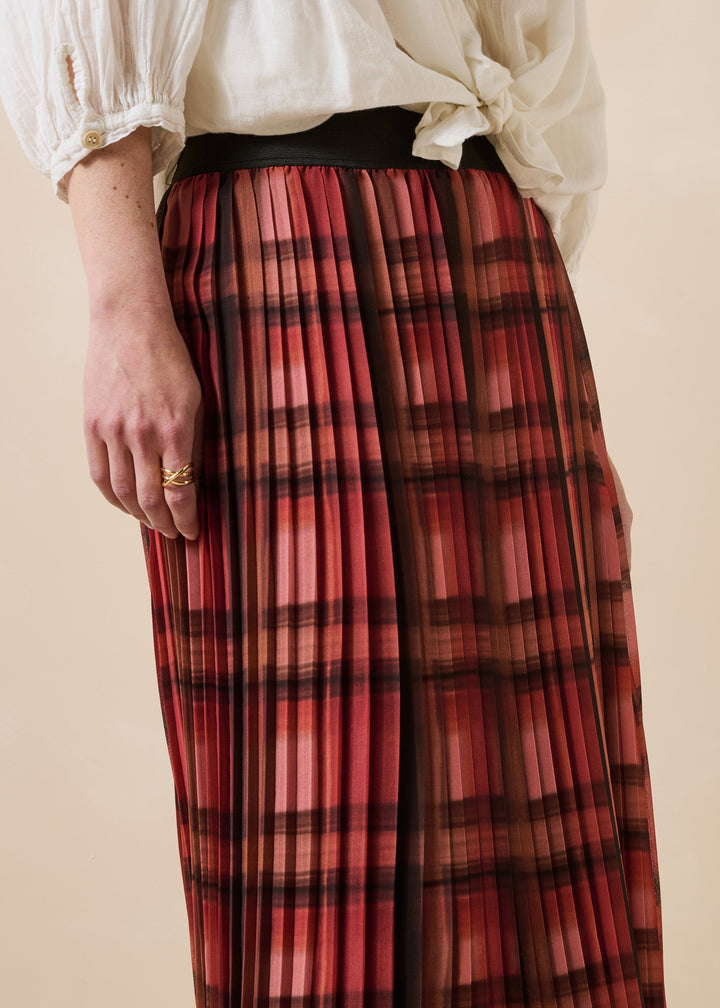 Chana Plaid Pleat Skirt Fox