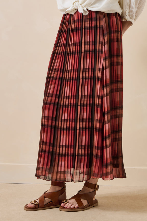 Chana Plaid Pleat Skirt Fox