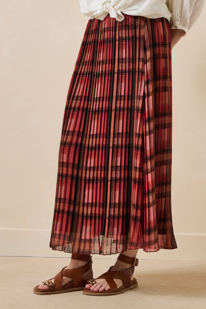 Chana Plaid Pleat Skirt Fox