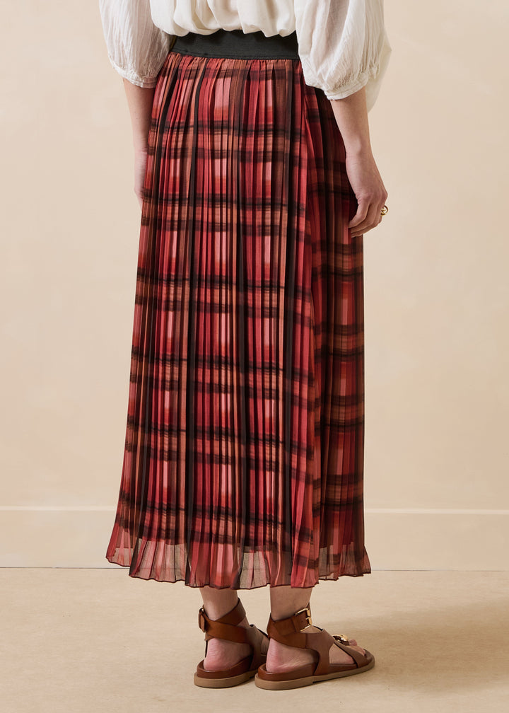 Chana Plaid Pleat Skirt Fox
