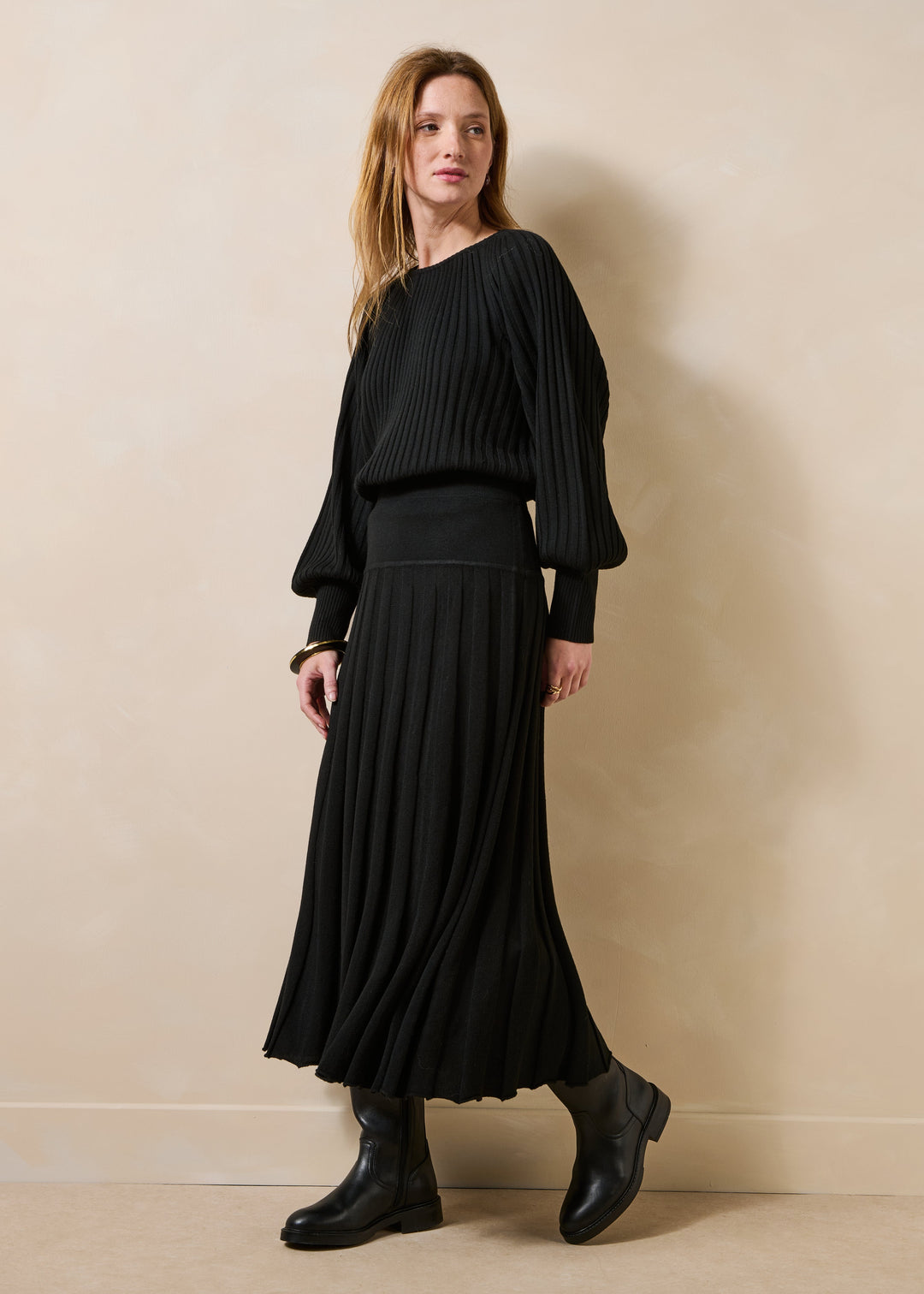 Gemila Pleated Knit Skirt Black