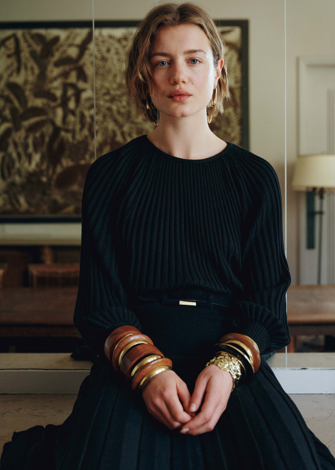 Gela Pleated Sweater Black