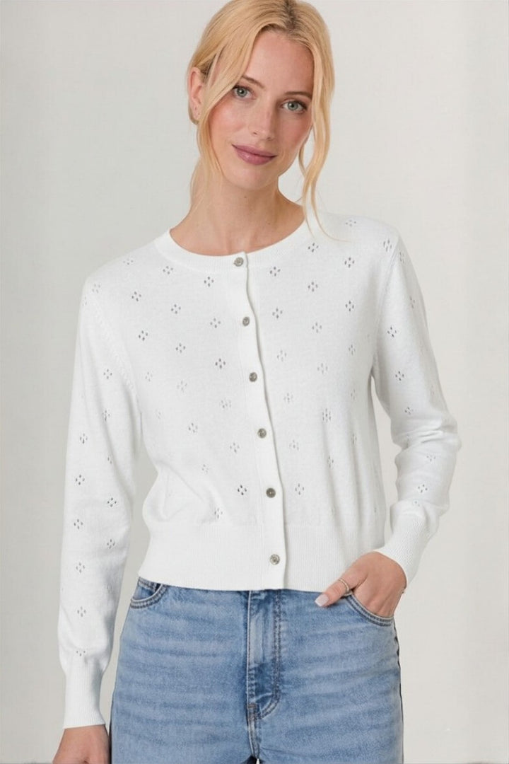 Pointelle Cardigan White