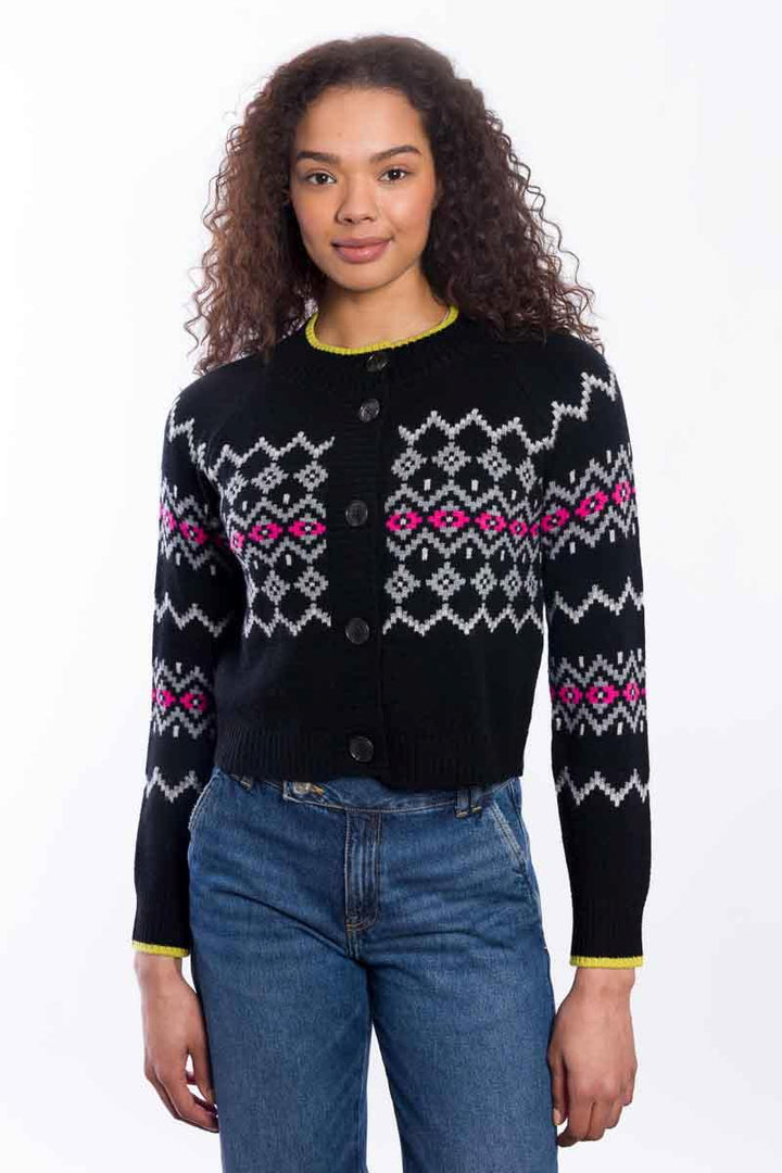 Fairisle Button Cardigan Black