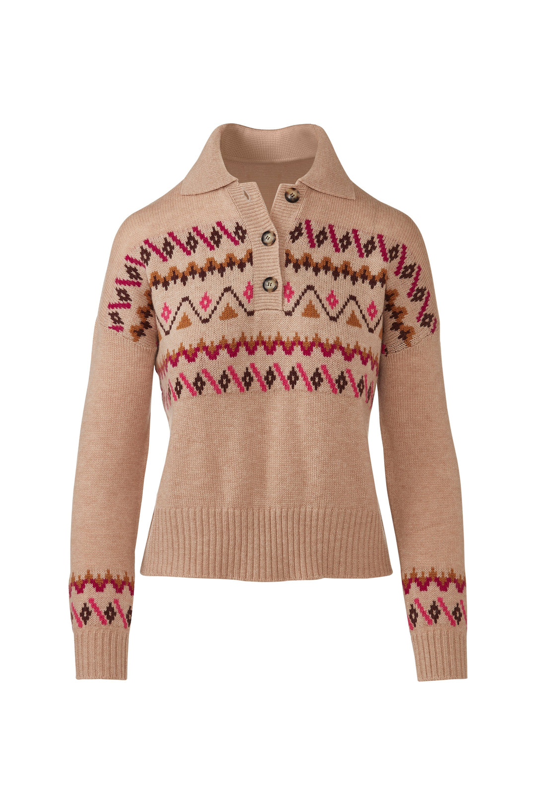 Fairisle Button Polo Almond