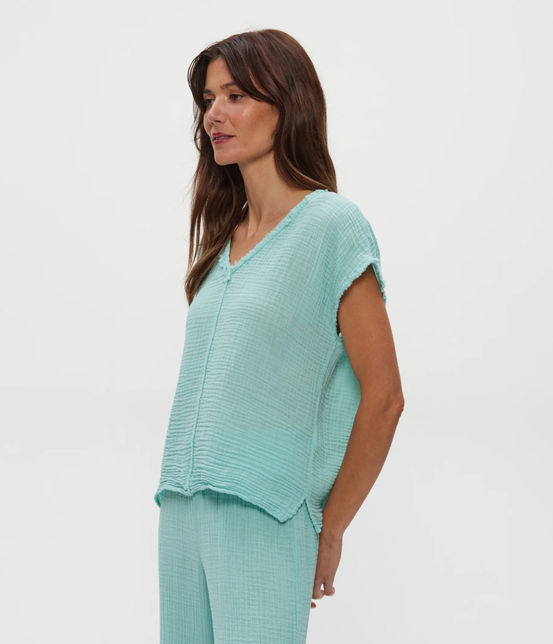 Draya V Neck Gauze Top Serene