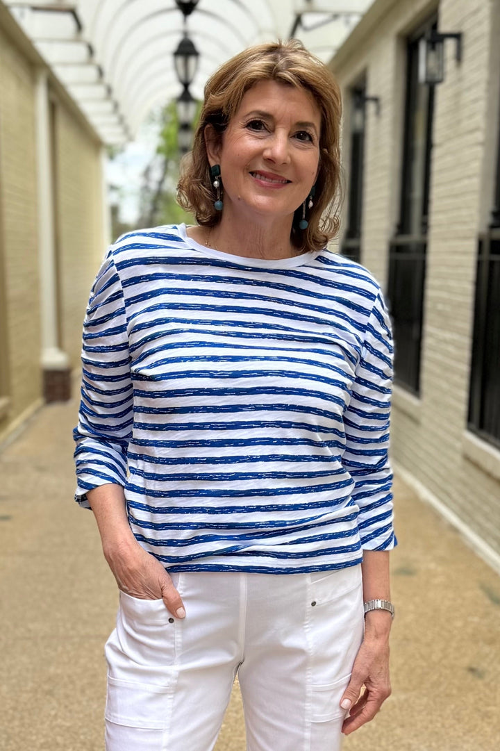 Stripe Ruched Tee Navy White