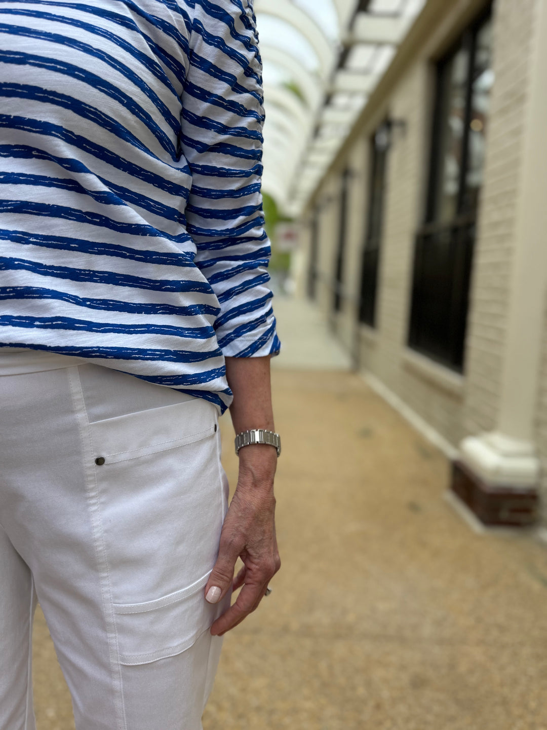 Stripe Ruched Tee Navy White