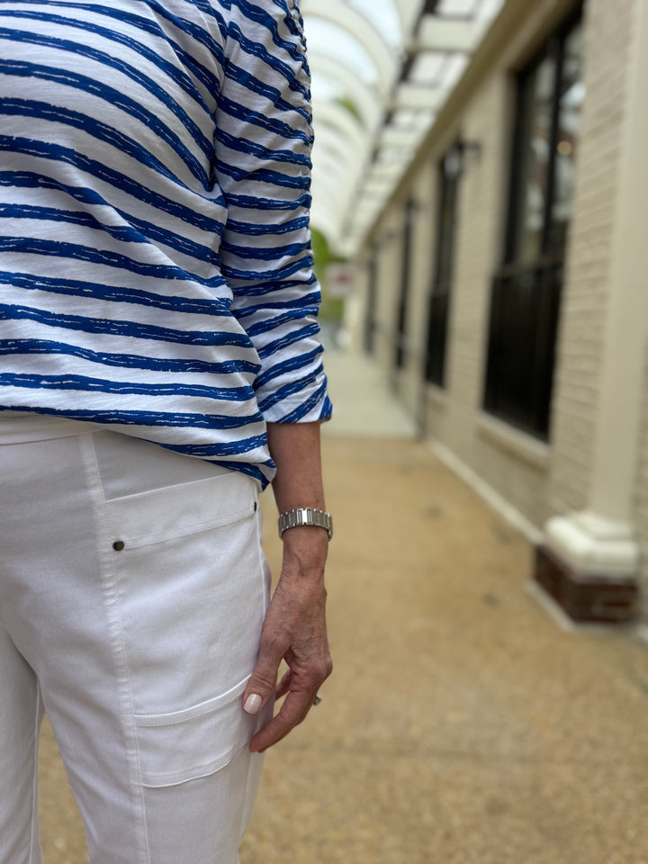 Stripe Ruched Tee Navy White