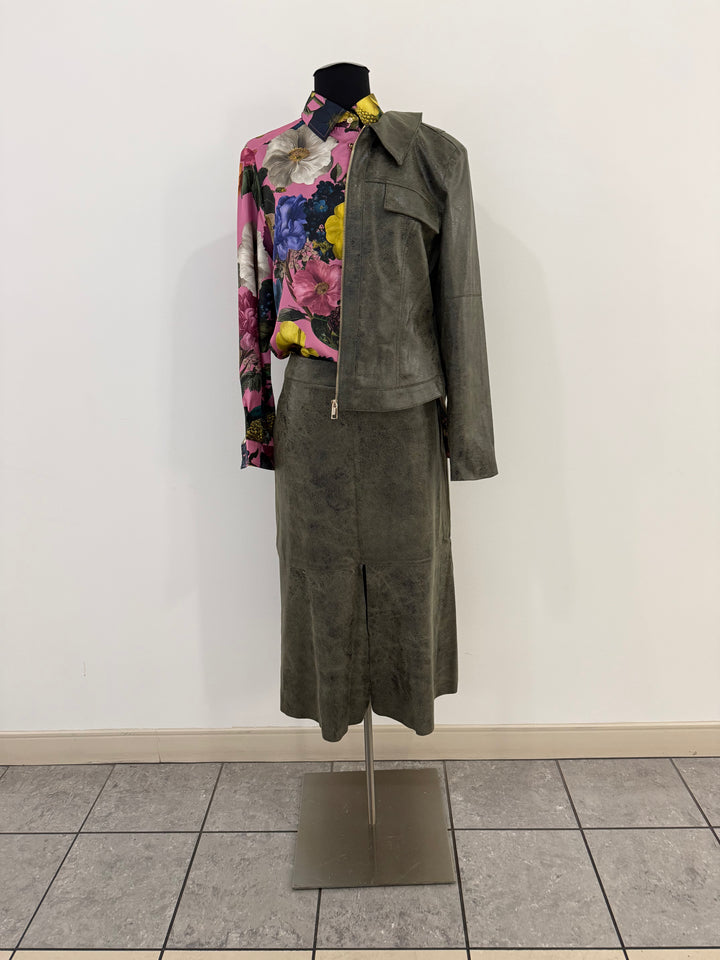 Printed Kelly Vegan Leather Jacket Forest